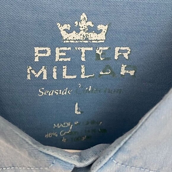 Peter Millar Seaside Collection Shirt Blue Cotton Short Sleeve Men's Large Golf - Picture 4 of 8